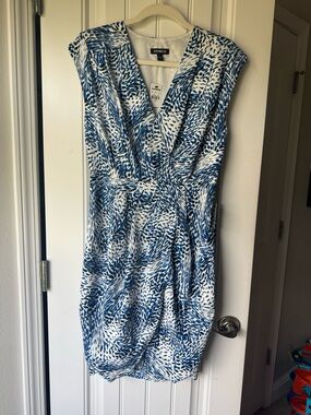Express Blue & White Abstract Faux-Wrap Dress